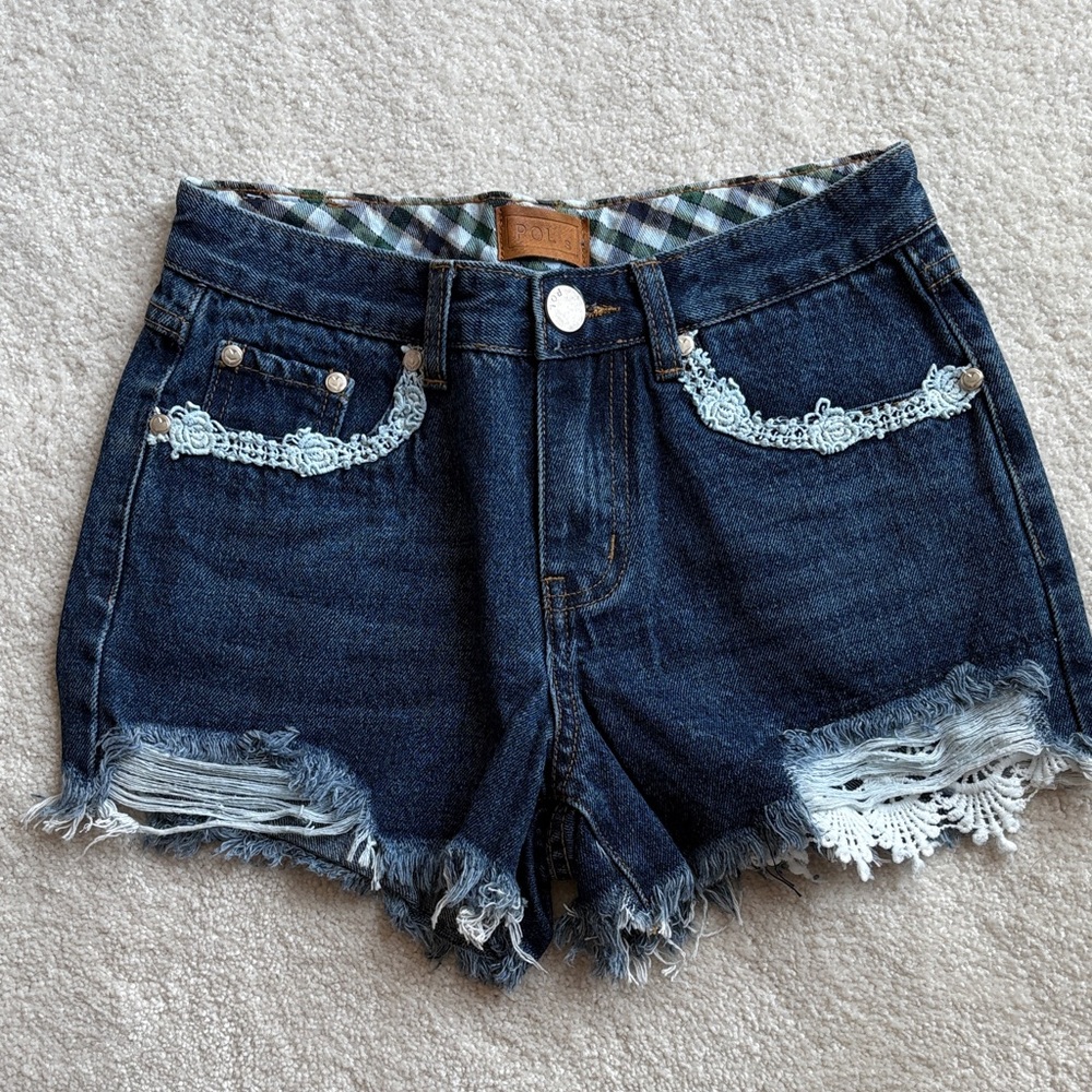 POL Denim Lace Trim Women Shorts